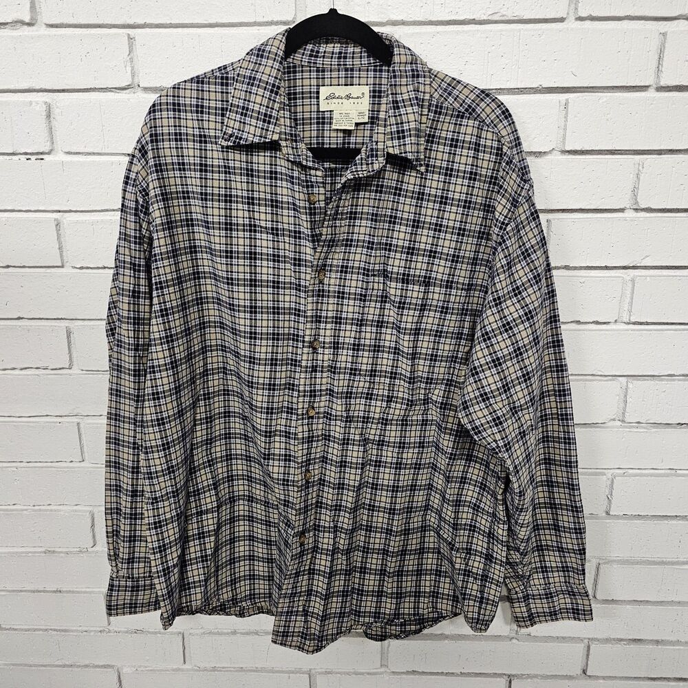 Eddie Bauer Men's Button-Down Shirt Plaid Long Sleeve Large